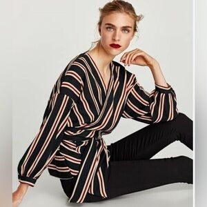 Zara Stripped Wrap Top Size Small